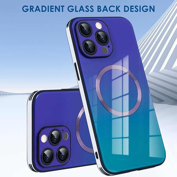 Guppy Compatible with iPhone 16 Pro Case Magnetic, with Full Camera Lens Protector [Compatible with MagSafe] Scratch Resistant Gradient Glass Back Cover Phone Case-Purple