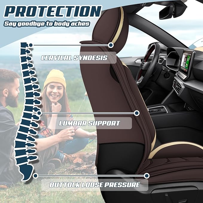 Car Seat Covers for Hyundai Sonata 2002-2025, Premium Nappa Leather Car Seat Cover, Stylish Sport Seat Covers， Automobile Seat Cover Sets.(Standard 2 Seats/Coffee Color)