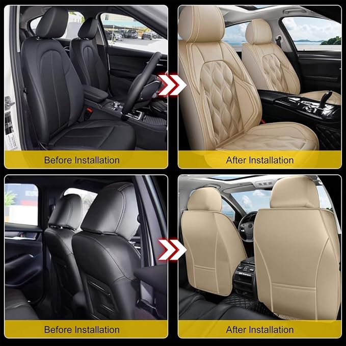 AOMSAZTO Front Seat Covers Fit for Hyundai Venue 2020-2026 Waterproof Faux Leather Car Seat Cover Compatible with Airbag(2PCS Front, Beige)