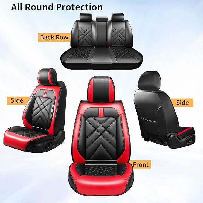 CX-90 Car Seat Covers Fit for Mazda CX-90 2007-2026, Full Coverage Premium Leather Waterproof Breathable Seat Covers Full Set, Automotive Seat Protectors, Airbag Compatible(5 Seats, Black Red)