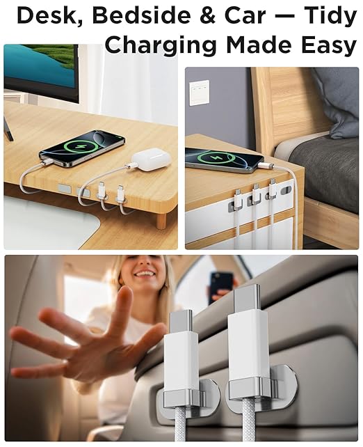 Magtame 2 Pack USB C to USB C Cable 5FT, StayCable with Magnetic Metal Plate Holder, 60W Fast Charging Braid Type-C Charger Cord, Cable Management for iPhone 17/16/15, Laptop, Car, Bedside
