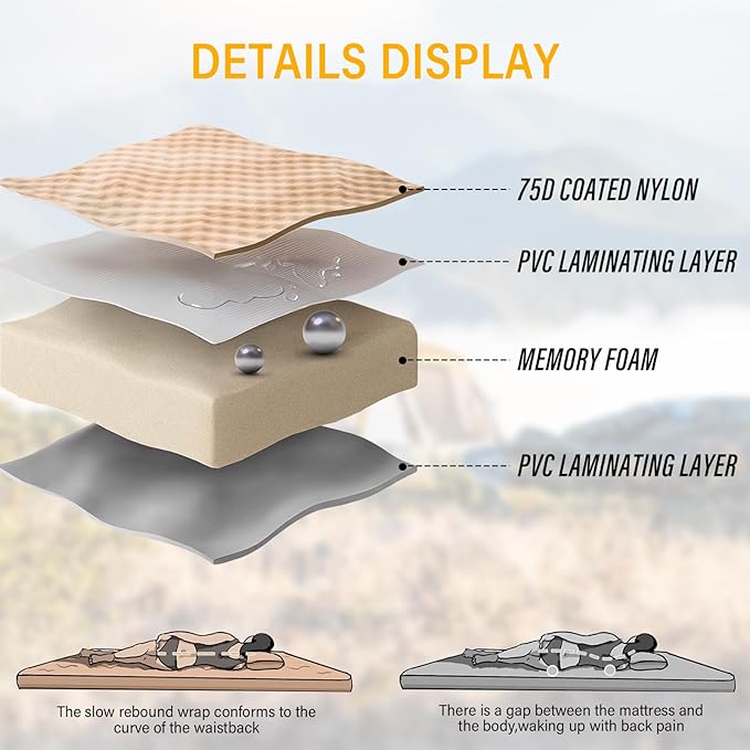 SUV Air Mattress Car Bed, Inflatable Car Camping Pad with Air Pump, Ultrathick Memory Foam Camping Mattress, 9.0 R-Value Insulated Sleeping Pad 2 Person, Camping Mat for Hiking and Backpacking