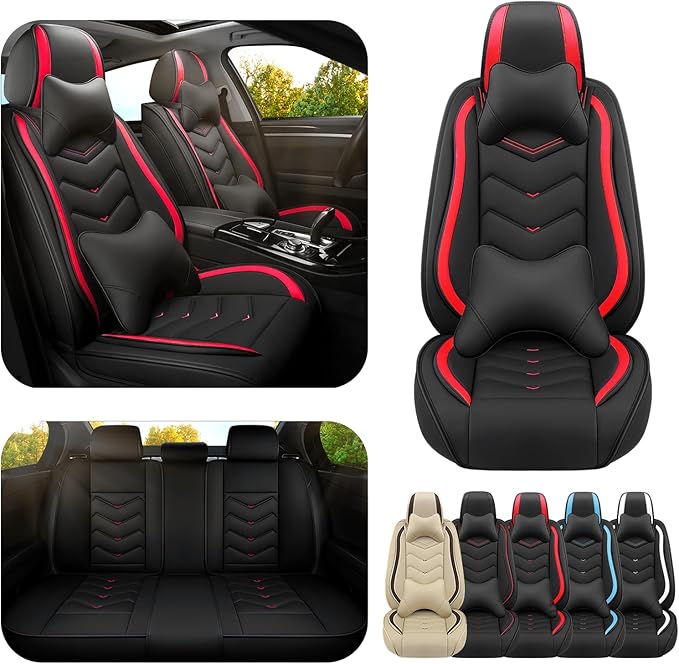Car Seat Covers for Cadillac CTS 2003-2019, Premium Nappa Leather Car Seat Cover, Stylish Sport Seat Covers， Automobile Seat Cover Sets.(Luxury 5 Seats/Black Red)