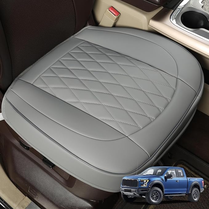 GIANT PANDA Bottom Seat Cover for Trucks&SUV, Front PU Leather Driver Seat Protector Fit for Chevy,Ram,Toyota,GMC,Ford F150 F-Series (Grey-2PCS)