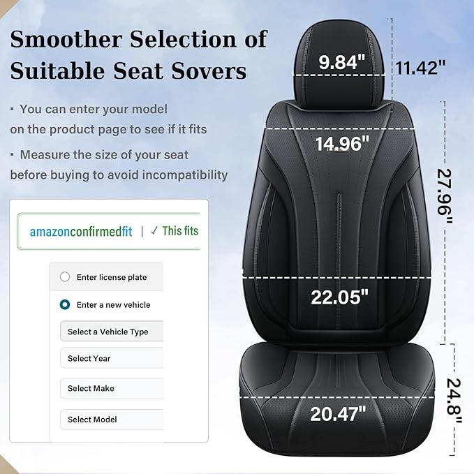 Coverado Car Seat Covers Full Set, Waterproof Nappa Leather Seat Cover for Cars, Luxury Universal Seat Cover, Front and Back Car Seat Protector Car Seat Cushion Fit for Most Cars(Black)