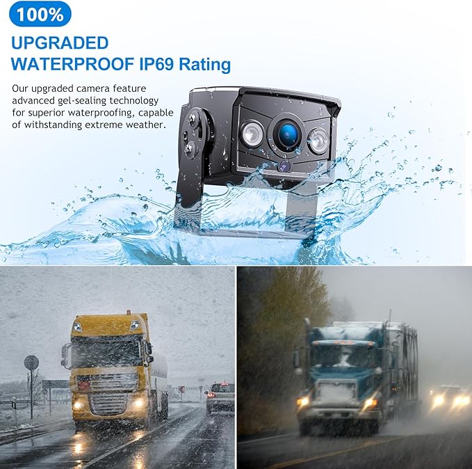 Upgrade Dual Backup Camera Monitor Kit 7" HD 1080P Monitor IP69 Waterproof Rearview Reversing Rear View Camera for Truck Trailer Semi-Trailer Box Truck RV Pickup Truck Easy Installation (TZ102)