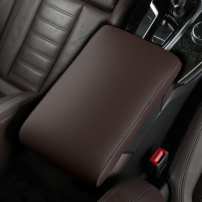 Car Armrest Cover Pad for Tesla Model 3 Premium Leather Center Console Armrest Cushion Pad Anti-Scratch Waterproof Auto Interior Accessories Dark Brown