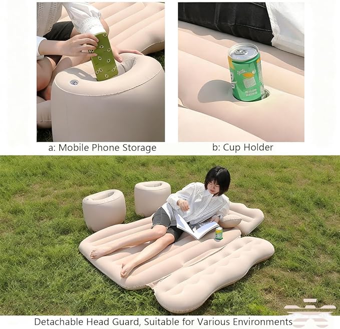 Car Inflatable Air Mattress for Nissan Armada (new Generation) 2025 Inflatable Back Seat Car Bed Double-Sided Portable Camping Travel Sleeping Bed,Beige-Mountain Design