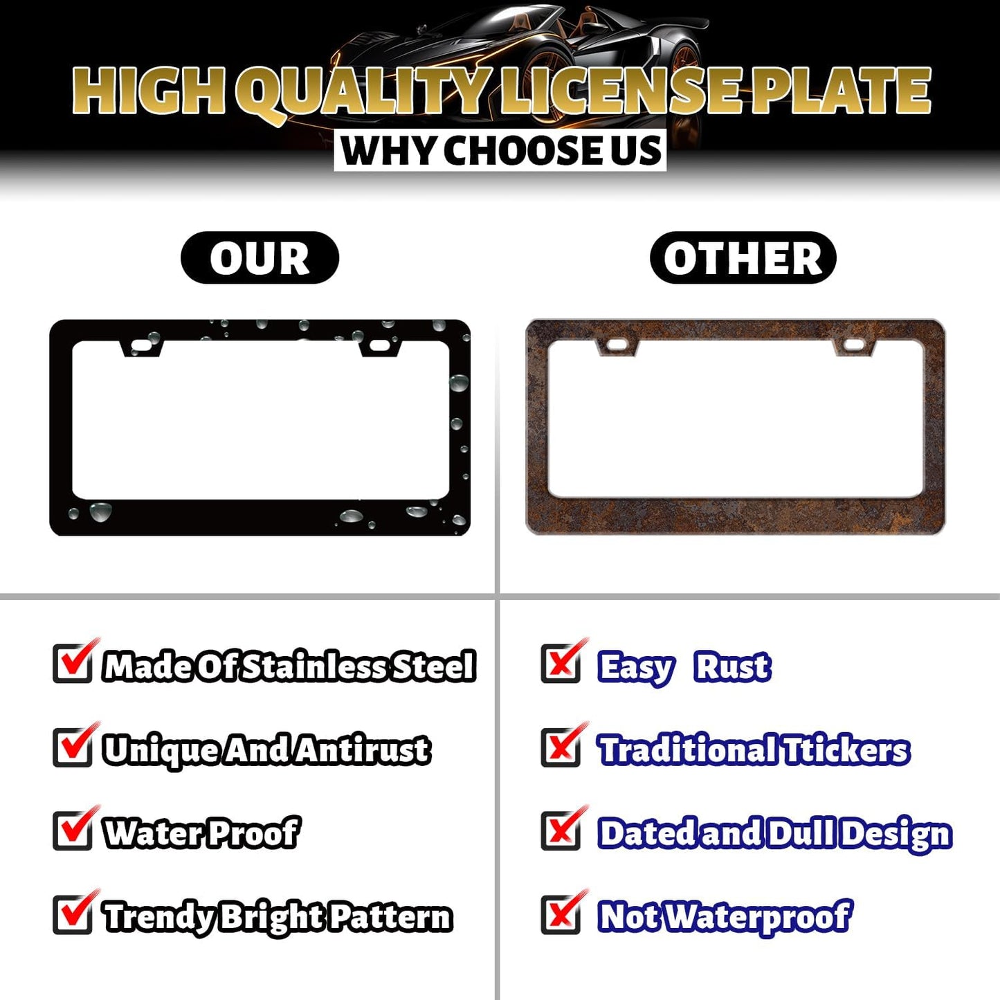 Pink Flowers License Plate Frame Colorful Floral Flower License Plate Stainless Steel Women Accessories Cars Decor 12.2 X 6.2 Inch with 2 Holes and Screws Fits Standard Us Ca Vehicles