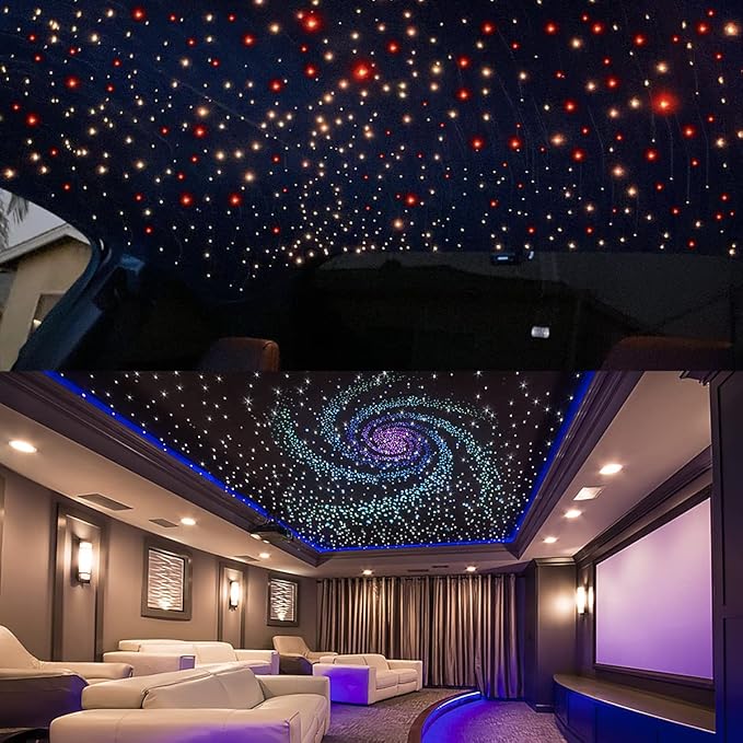 AKEPO 20W Twinkle Dual-Head Dual Color Fiber Optic Lights, Fiber Optic Star Ceiling Light Kit Sound Activated APP Remote Control for Car Starlights Headliner/Home 1300pcs 13.1ft/4m Fiber Strands