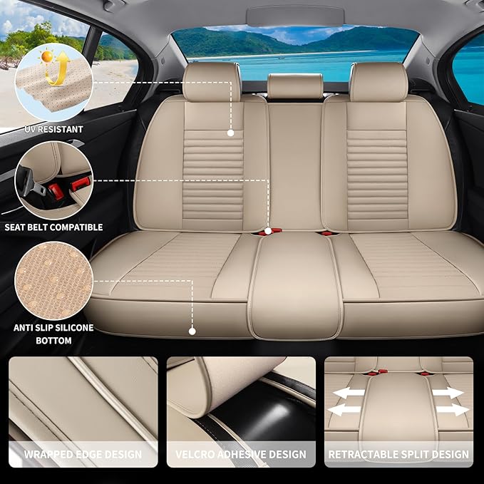 Car Seat Covers Full Set Fit for Toyota Avalon 2001-2022, Premium Faux Leather Car Seat Protector,Breathable Anti-Slip Full Wrapping Edge Seat Covers(Beige,Full Set)