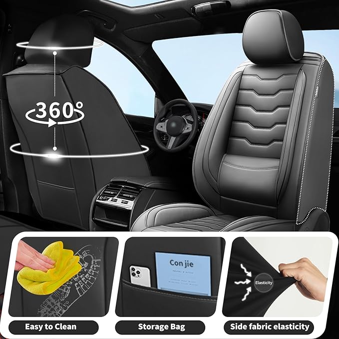 Fit CRV Car Seat Covers Premium Leather for Honda CRV cr-v 2011-2025 2026. Waterproof， Breathable, Scratch-Resistant & All-Weather Seat Cushion Protector (Full Set,Black)