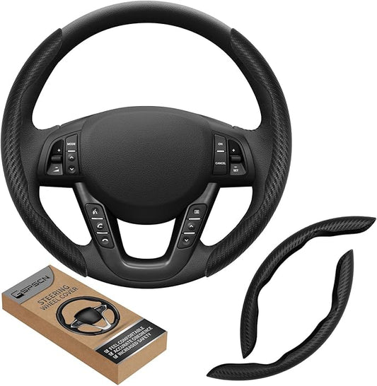 GSPSCN Universal Car Carbon Fiber Steering Wheel Cover Anti-Skid,Butterfly Steering Wheel Cover,Non-Slip Segmented Steering Wheel Protector,Fit for 99% Cars,Car Interior Accessories (Black)