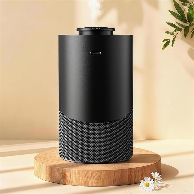 Waterless Essential Oil Diffuser for Home (Aluminum Alloy & Fabric) - Cordless Car Scent Diffuser with 3 Timer & 3 Mist Levels - 2000mAh Battery Operated Scent Air Machine for Room Office Hotel, Black
