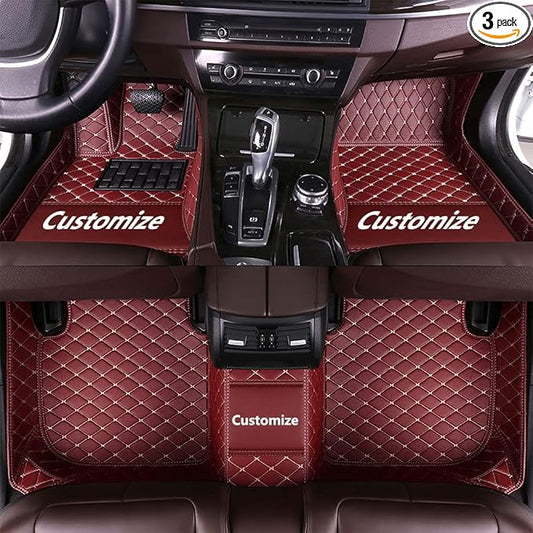 Custom Fit Car Floor Mats - Full Coverage Automotive Leather Floor Liners for Most Vehicles by MingyunSM (Wine red)