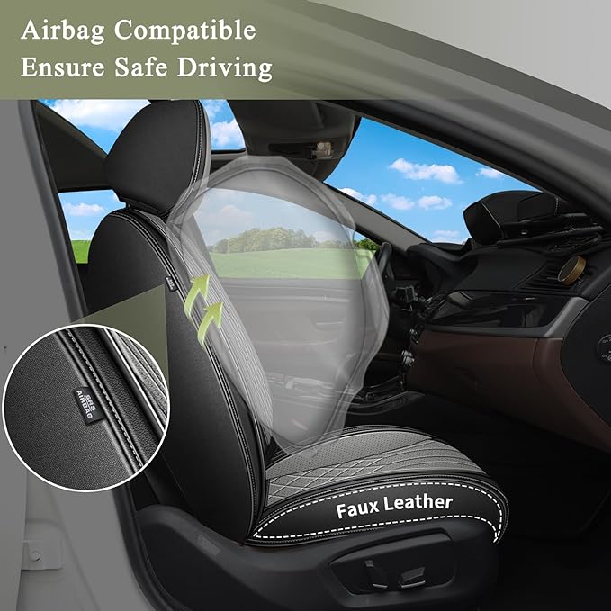 Car Seat Covers Front Pair for Acura TSX 2009-2014: Breathable Perforated Leather Seat Cover (Black&Grey)