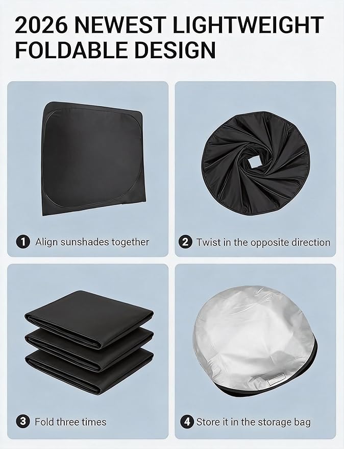 Proadsy 2026 Upgrade Windshield Sun Shade Custom Fit Hyundai Tucson 2016-2021 4-Layer Foldable Front Sunshade Protector Sun Visor Blocks UV Rays Keep Car Cooler Accessories