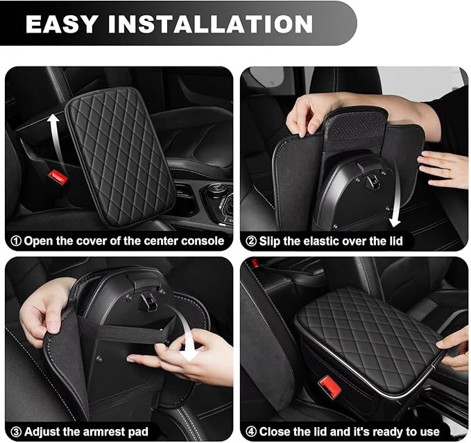 Upgraded Car Center Console Cover Fit for Avalon Faux Leather Car Armrest Cover Cushion with 2 Storage Bags,Car Armrest Storage Box Interior Accessories(Black)