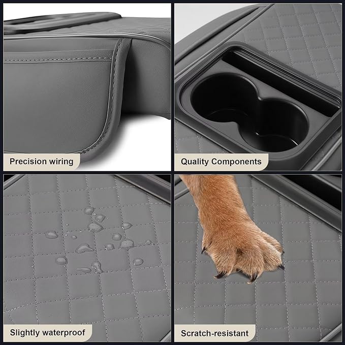 Center Console Cover Fit for 4Runner Faux Leather Car Armrest Cushion with Storage Bags, Cup Holder ＆ Phone Storage Multifunctional Middle Console Cover(Grey)