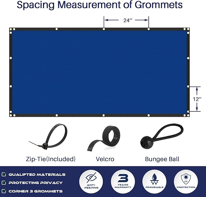 Windscreen4less Privacy Fence Screen Heavy Duty Windscreen Fencing Mesh Fabric Shade Net Cover with Brass Grommtes for Outdoor Wall Garden Yard Pool Deck, 8'x222' Blue