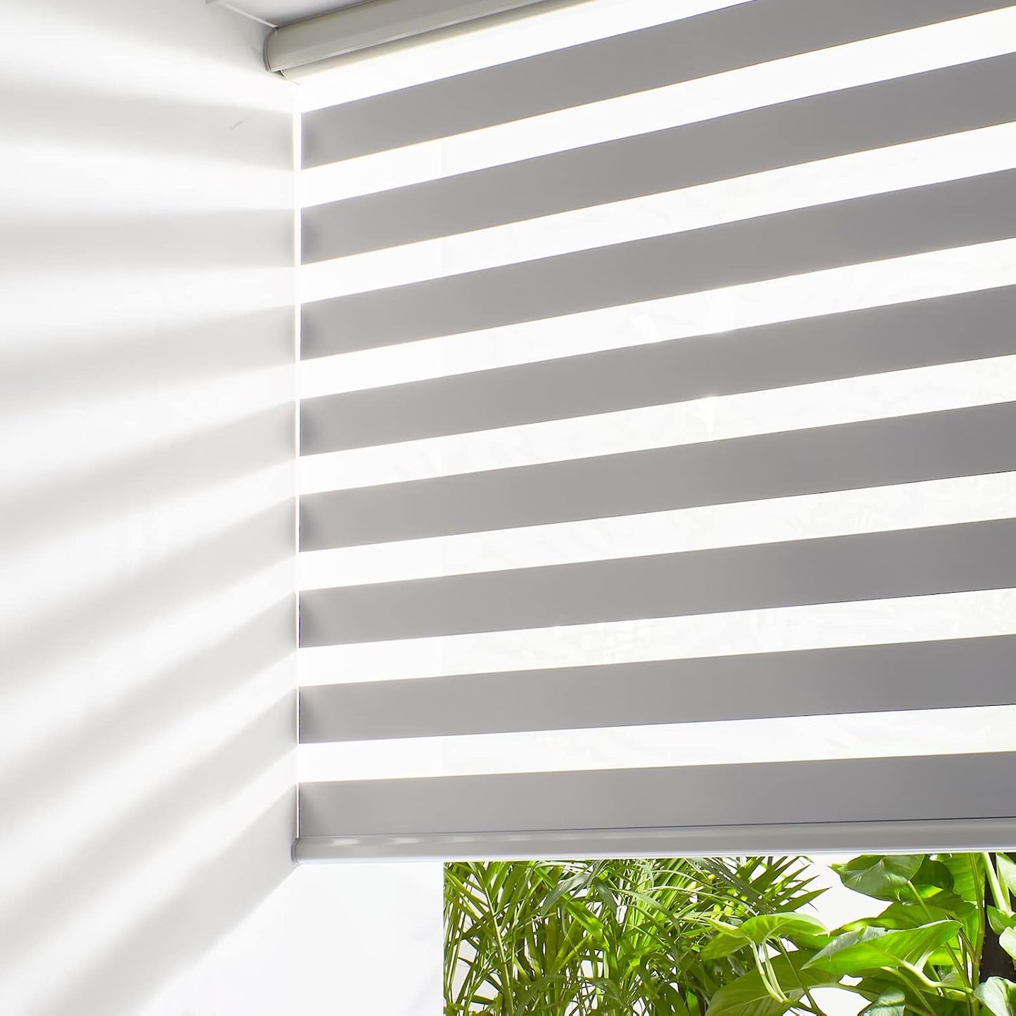 Persilux Cordless Zebra Blinds for Windows (35" W X 64" H, Grey) Free-Stop Roller Windows Shades Dual Layer Light Control for Day and Night, Light Filtering Sheer Shades for Home, Easy to Install