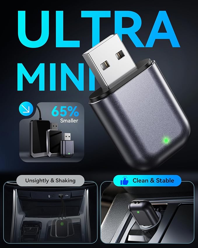 Burnt Sugar Wireless Carplay Adapter for iPhone Newly Upgraded, Ultra-Mini USB Design Wired to Wireless for Apple Car Play, Stable Low-Lag GPS Plug & Play for iOS 10+ & Cars from 2016+ (Starry Sky)
