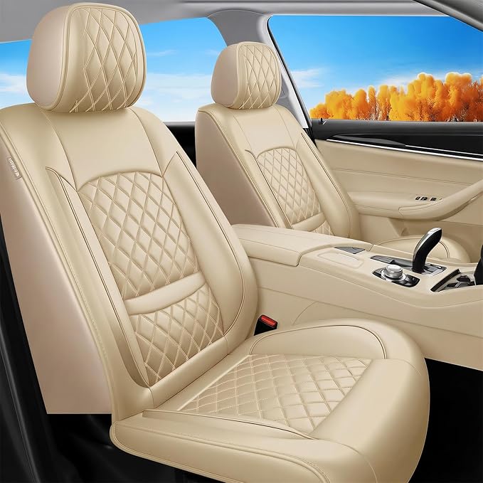 Fit RLX Car Seat Covers for Acura RLX 2013-2020 - Premium Leather, Waterproof, All-Weather, Airbag Compatible, Breathable, Easy Install, Seat Protectors, Only 2 Front seat Covers, Beige