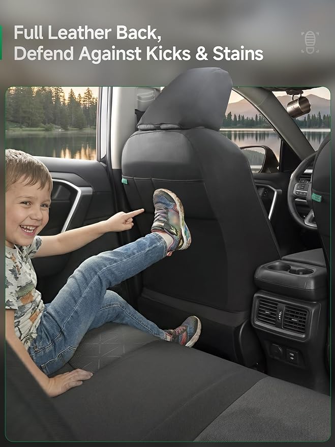 GIANT PANDA Air Cool Mesh Car Seat Cover Custom Fit Hyundai Sonata Elantra Santa Fe Tucson Accent Kona Palisade,Breathable Cooling Seat Protector with Leather Back Pannel(Black)