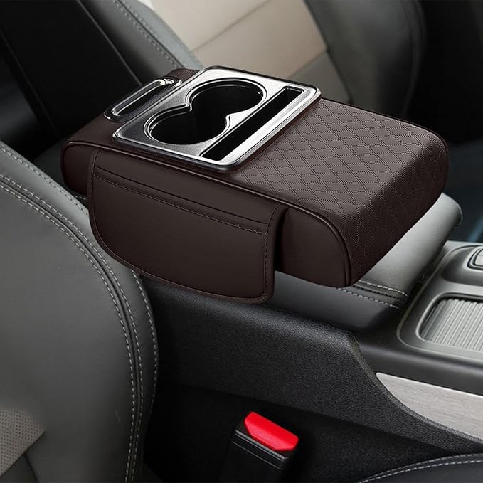 Car Center Console Pad PU Leather Armrest Organizer with Tissue Box Slot for Vehicles, Style F