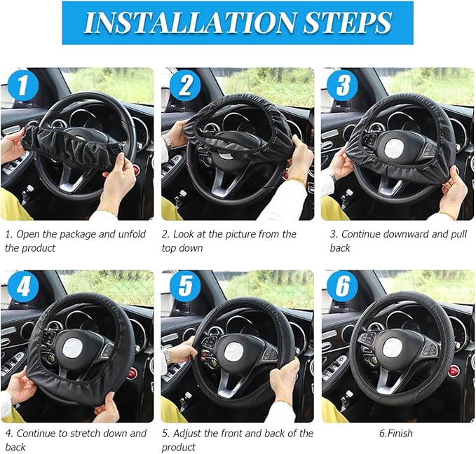 Car Steering Wheel Cover, Elastic Anti-Slip Microfiber PU Leather Auto Steering Wheel Protector, Comfortable Vehicle Interior Protective Accessories, Universal for RV, SUV, Truck (Black/Red)