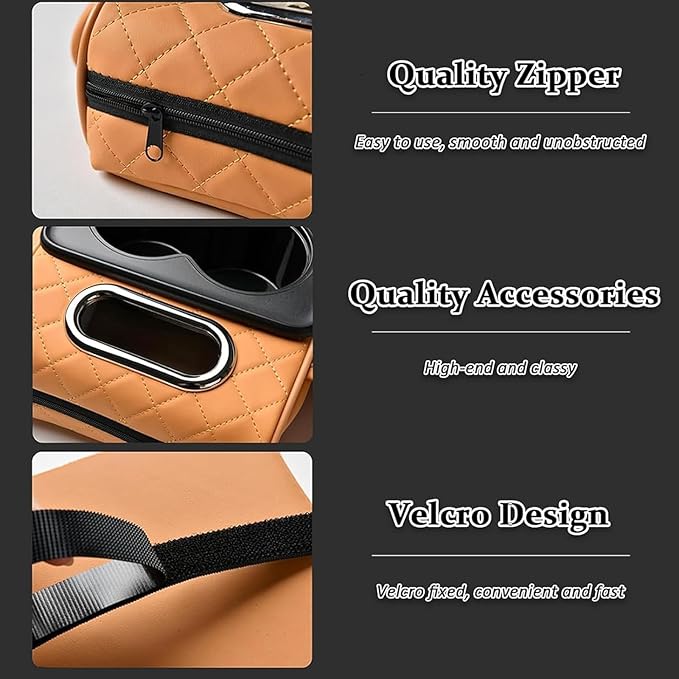 Car Center Console Cover for Hyundai Tucson 2021-2024, Leather Armrest Cushion Protector Pad with Tissue Box Holder Storage Pockets Cup Holder Phone Slot, C/Red