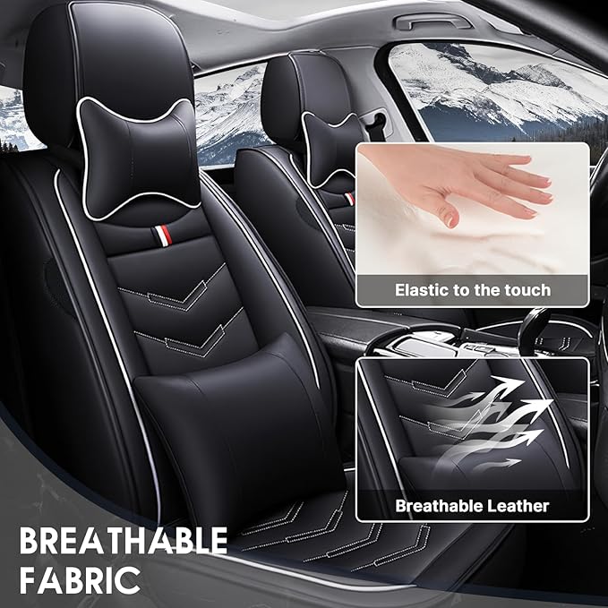 Car Seat Cover 7 Seats for Hyundai Palisade 2020-2025, Durable Wear Resistant Waterproof Sport Seat Cover, Breathable No Odor Premium Leather Vehicle Seat Covers.(Luxury,Black White)