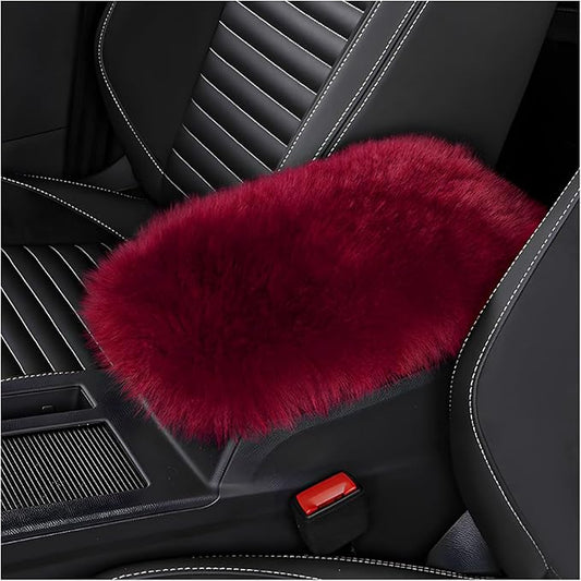 Center Console Cover, 11.81"×7.87" Automotive Fluffy Plush Center Armrest Protector, Universal Furry Comfortable Center Console Pad for Cars Trucks SUVs, Car Accessories (Wine Red)