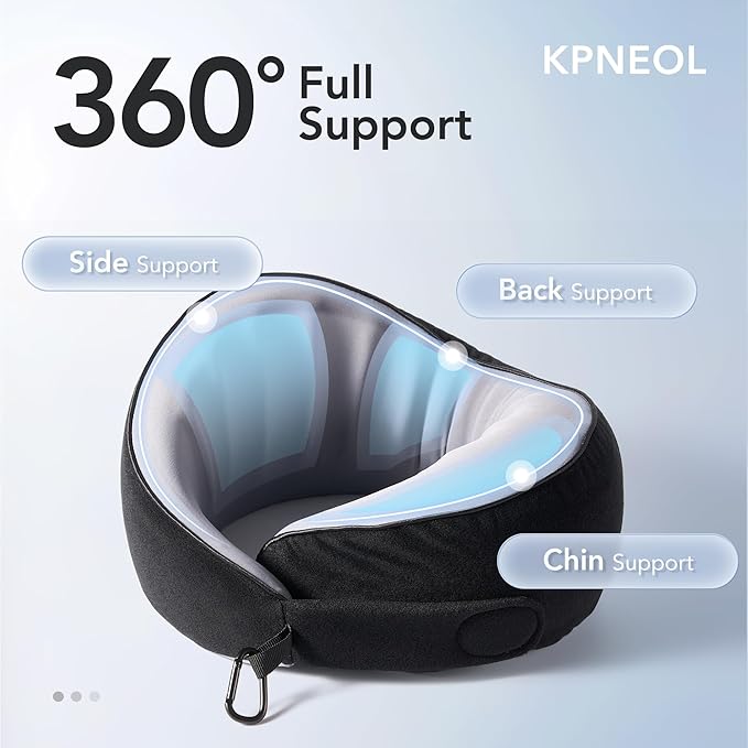 Travel Pillow, 100% Pure Memory Foam Travel Neck Pillow Airplane Neck Support Ergonomic Design for Traveling Suitable for Airplanes,Offices and Cars-Cooling Silk Black