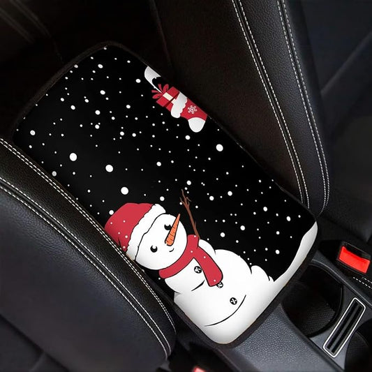 JEOCODY Christmas Snowman Console Armrest Cover Universal Fit for Most Vehicle, SUV, Truck Car Accessories