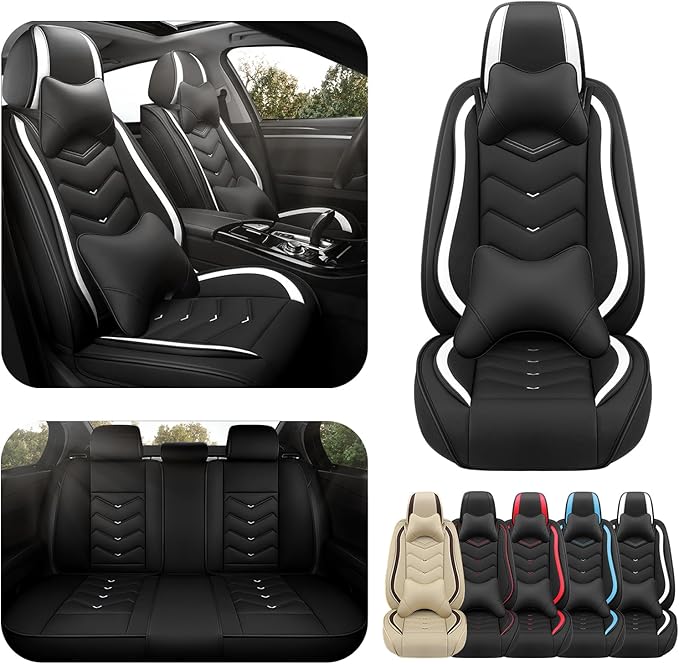 Car Seat Covers for Jeep Grand Cherokee L 2021-2026, Premium Nappa Leather Car Seat Cover, Stylish Sport Seat Covers， Automobile Seat Cover Sets.(Luxury 5 Seats/Black White)