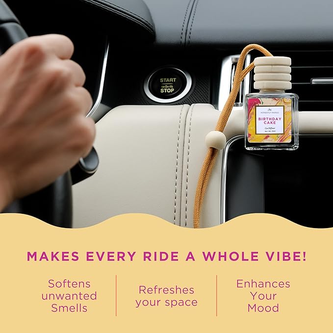 Honestly Margo Birthday Cake Car Diffuser Air Freshener (0.34 Fl Oz, Pack of 1) – Stylish Scent Diffuser with Perfume – Must-Have Essentials for Women, Car Fresheners Long Lasting for a Fresh Drive