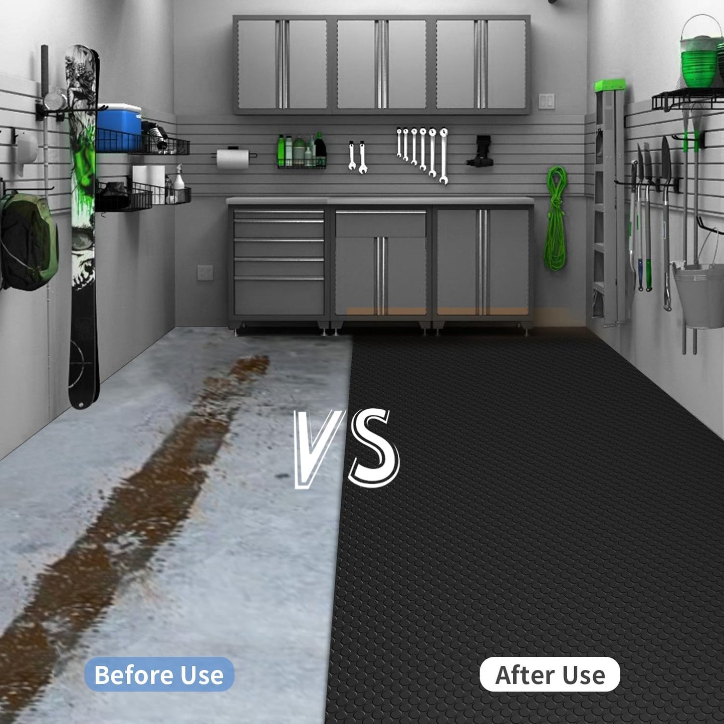 Premium Garage Floor Mat, Commercial Grade Heavy Duty Parking Mat for Garage Floor, Golf Cart Parking, Water/Stain Resistant Floor Runner (Black Coin, 2 Rolls x 4 x 13 Feet)