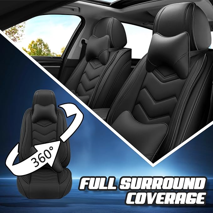 Car Seat Covers for Mitsubishi Outlander 2003-2025, Premium Nappa Leather Car Seat Cover, Stylish Sport Seat Covers， Automobile Seat Cover Sets.(Luxury 2 Seats/Pure Black)