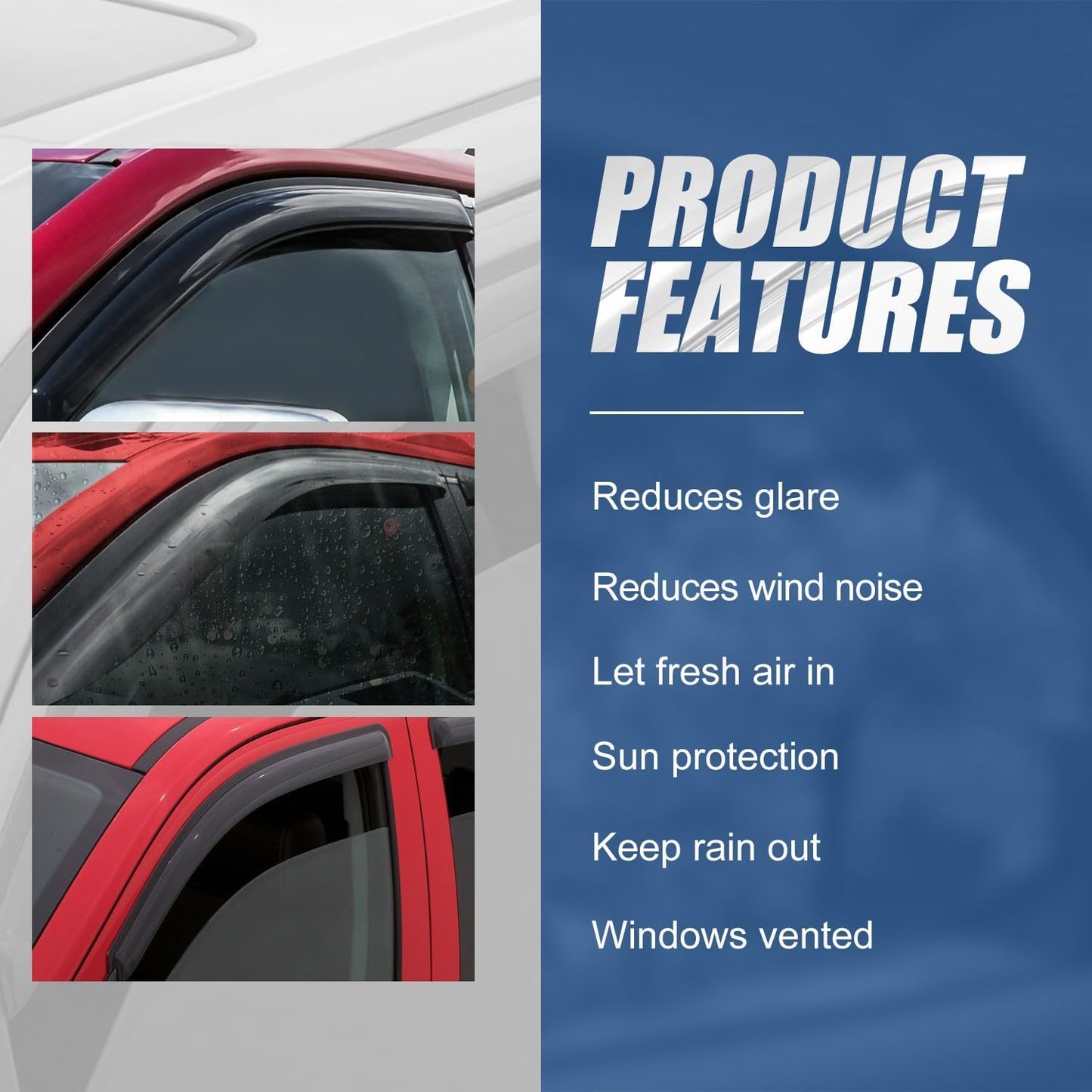 Auto Dynasty 4Pcs Carbon Fiber Pattern Window Visors Compatible with 2005-2010 Dodge Dakota Crew Cab, Tape-On Front & Rear Window Deflectors Rain Guards Sun Wind Air Side Vent Shade, Glossy Black