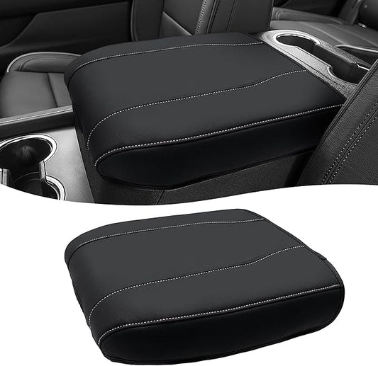 Center Console Cover for Chevy Silverado 1500 Accessories & GMC Sierra 2019-2026, Yukon & Tahoe & Suburban 2021-2026, Bucket Seat Only, Vinyl Armrest Middle Console Cover, Black-Gray Stitch
