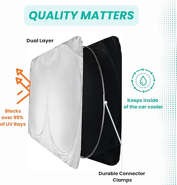 Windshield Sun Shade -Certified 99.87% UVB & 99.02% UVA Car Sun Shade. Award Winning Sunshade - Patented Technology | Compatible for Kia Sportage QL ; NQ5 2018-present | Car Shades by Kinder Fluff