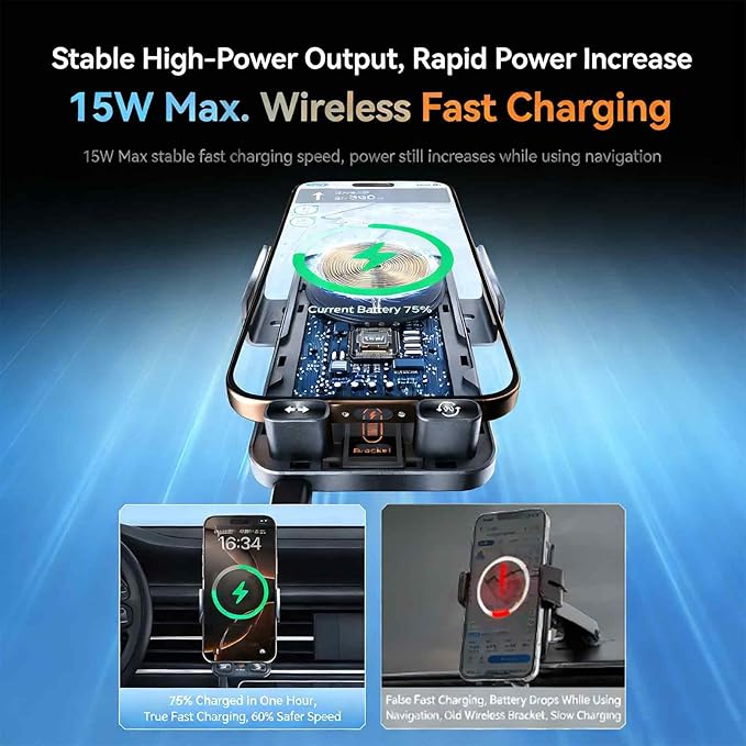 2026 New Cool Car Wireless Fast Charging Holder - Drive Smarter, Charge Faster,15w Universal, Smart Car Holder 360° Rotation, Smart Sensor Open, Switch Between Horizontal Vertical (Silver)