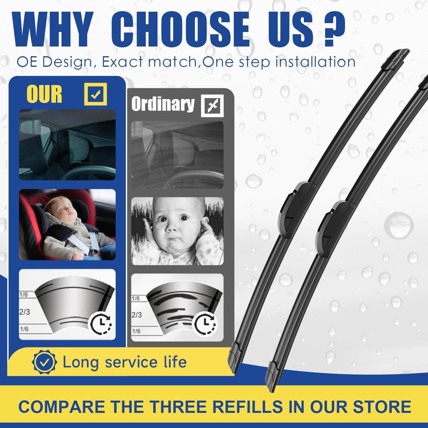 3 wipers Replacement for 2018 2019 2020 2021 2022 2023 Hyundai Kona 2019-2023 Hyundai Kona Electric Windshield Wiper Blades Original Equipment Replacement - 26"+16"+11" (Set of 3) J HOOK