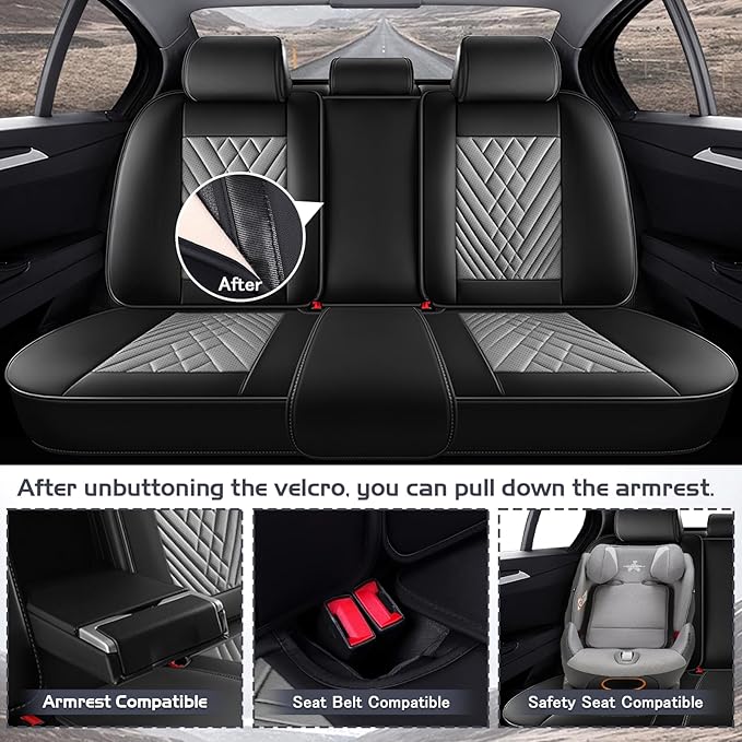 Truck Seat Covers for GMC Sierra 1500 2007-2026, Waterproof Premium Leather Full Coverage Car Seat Cover, Muscle Sport Style Auto Interior Seat Cover Sets (Full Set/Black Gray)
