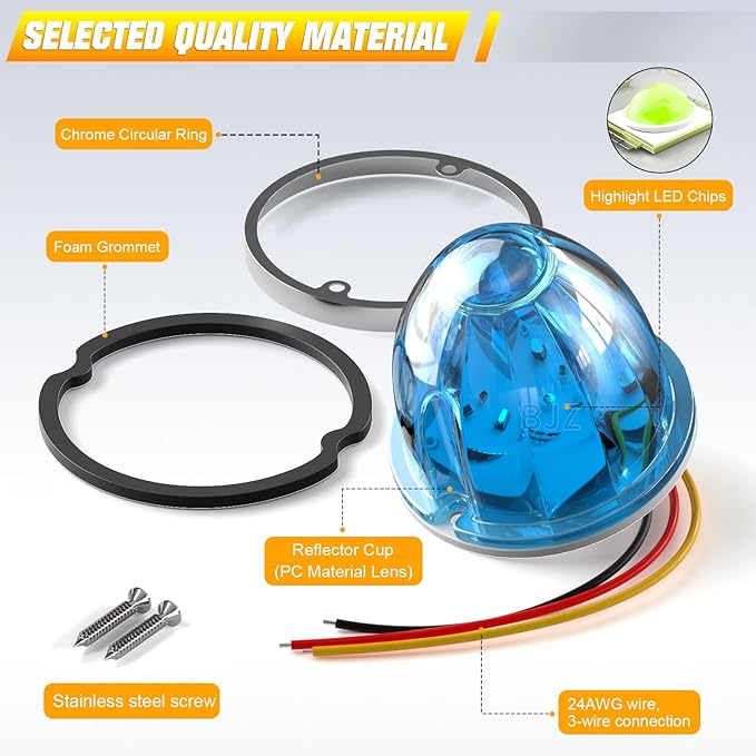 BJZ 6Pcs Ice Blue Watermelon LED Strobe+Constant Marker Lights Dual Function Watermelon-Shaped Side Marker Clearance Tail Top Cap Roof Lights for Trailer Truck Semi-Trailer Heavy-Duty Truck Bus Van