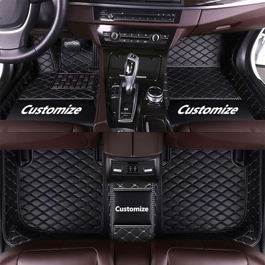 Custom Car Floor Mat Compatible with 97% Car Models Luxury Leather All Weather Waterproof Anti-Skid Full Coverage Car Mats (Black)