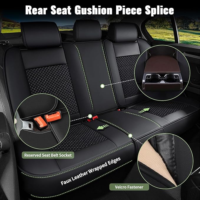 Full Set Seat Covers for HRV Honda HR-V 2016-2026 - Breathable Cool Ice Silk Leather Car Seat Covers - 5 Seats for Honda HR-V Accessories - Black