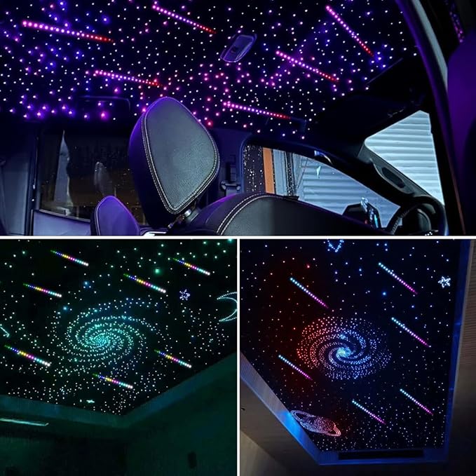 AKEPO 36W 4 Color Twinkle Fiber Optic Starlights Headliner Lights Kit, Optical Fibers Music Sync Bluetooth APP Control Starlight Kit, 1800pcs*13.1ft +240pcs Colorful Shooting Star