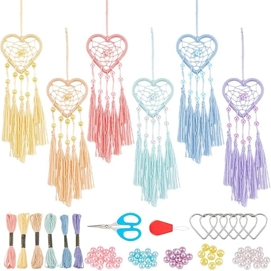 INFUNLY 6 Sets Dream Catcher Kit - Heart Small DIY Dream Catcher Making Kit - Boho Car Charms Pendant Accessories - Rearview Mirror Bag Charm